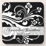 Black and White Floral Chic Wedding Drink Coasters