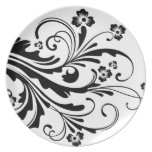 Black and White Floral Chic Wedding Dinner Plate