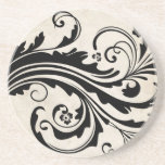 Black and White Floral Chic Wedding Drink Coaster