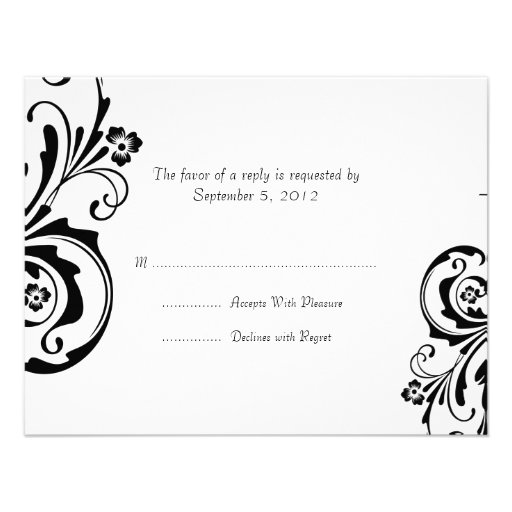 Black and White Floral Chic Wedding RSVP Custom Invite