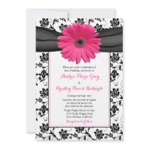 Black and White Floral Damask Wedding Invitation