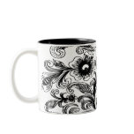 black and white floral elegance coffee mugs