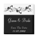 Black and White Floral Save The Date Refrigerator Magnets