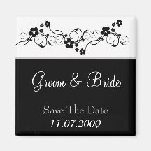 Black and White Floral Save The Date Refrigerator Magnets