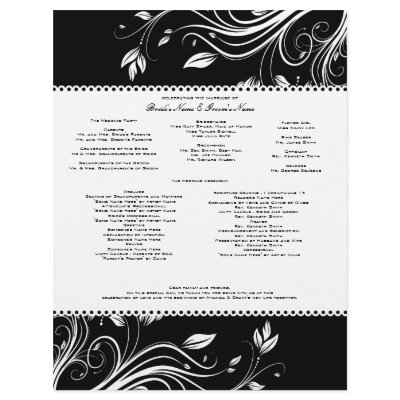 Black and White Floral Swirls Wedding Program Letterhead Template by TheBrideShop