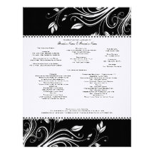 Black and White Floral Swirls Wedding Program Letterhead Template