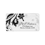Black and White Floral Wedding Address Label