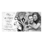 Black and White Floral Wedding Save the Date Picture Card