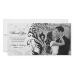 Black and White Floral Wedding Thank You Photocard