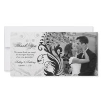 Black and White Floral Wedding Thank You Photocard