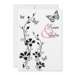 Black and White Floral with Butterflies on Linen Personalized Invitations