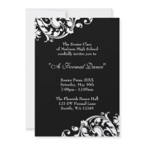 Black and White Flourish Prom Formal Invitations