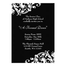 Black and White Flourish Prom Formal Invitations