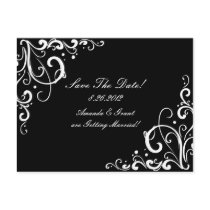 Black and White Flourish Save The Date Postcard