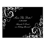 Black and White Flourish Save The Date Postcard