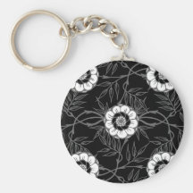 Black and White Flower Pattern Keychains