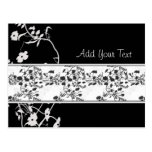 BLACK AND WHITE FLOWER SCROLL POST CARD