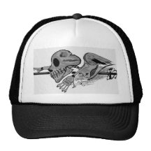 Black and White Flying Skull Trucker Hats