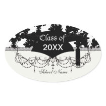 black and white funky damask pattern graduation stickers