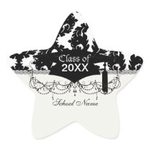 black and white funky damask pattern graduation stickers
