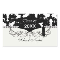 black and white funky damask pattern graduation rectangle sticker