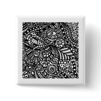 Black and white handpainted doodles pinback button by karanta