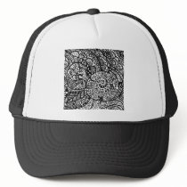 Black and white handpainted doodles trucker hats