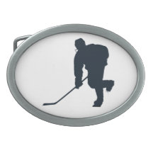 BLACK AND WHITE HOCKEY PLAYER OVAL BELT BUCKLES