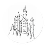 Black and White Illustration of a Castle Surrounde Sticker
