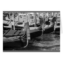 Black and white image of gondolas in Venice, Italy Greeting Card