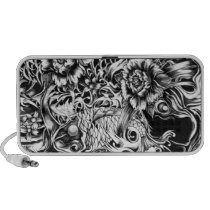 Black and white Japanese Koi tattoo art. speakers
