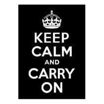 Black and White Keep Calm and Carry On Business Card Templates