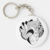 black and white lineart mask keychains