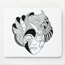 black and white lineart mask mousepad