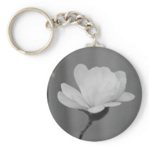 Black and White Magnolia Centennial Bloom Key Chain