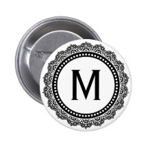 Black And White Medallion Custom Initial Button
