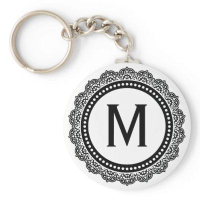 Black And White Medallion Custom Initial Keychains by opheliasart