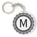 Black And White Medallion Custom Initial keychains