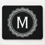 Black And White Medallion Custom Initial Mouse Pad