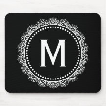 Black And White Medallion Custom Initial Mouse Pad