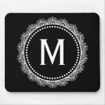 Black And White Medallion Custom Initial Mouse Pad