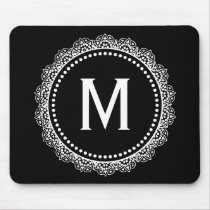 Black And White Medallion Custom Initial Mouse Pad