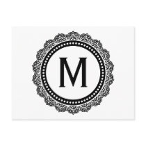 Black And White Medallion Custom Initial Post Cards