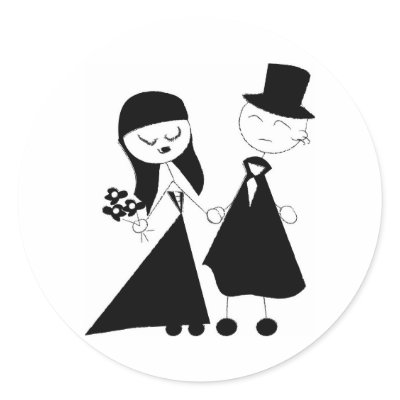 Black and White Mod Couple Round Stickers by White_Wedding
