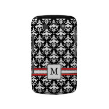 Black and White Monogram M Damask Blackberry Case