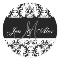 Black and White Monogram Paisley Wedding Sticker
