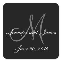 Black and White Monogram Square Wedding Labels Square Stickers