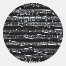 Black and white music notes round sticker
