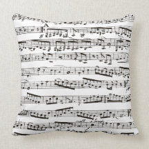Black and white musical notes throw pillow