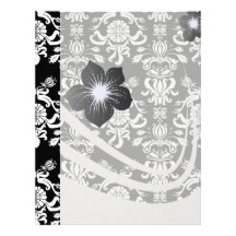 black and white ornate funky damask personalized letterhead